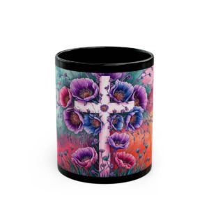 Heavenly Blooms: A Cross of Faith - Black Ceramic Mug (11oz, 15oz)