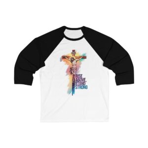 Jesus Watercolor Unisex Baseball Tee - Rise Above, Stand Strong black