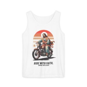 God Jesus on Motorcycle Tank Top - Vintage Retro Design