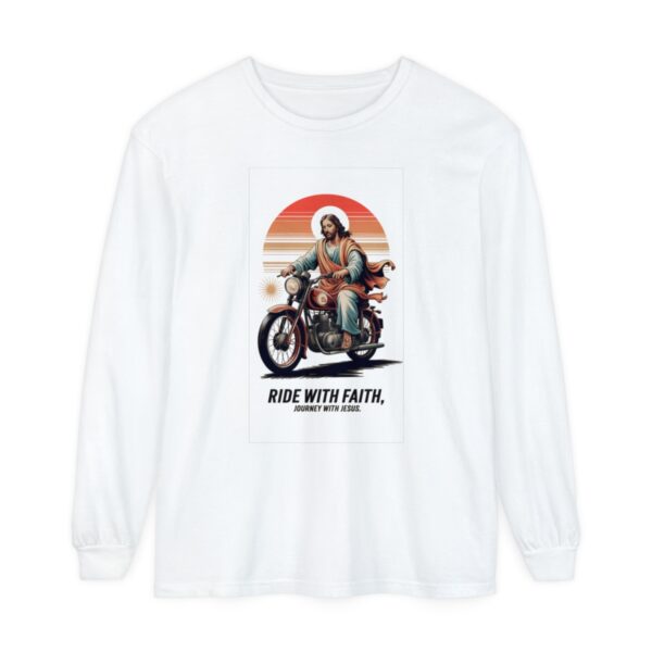 Jesus Christ Vintage Motorbike Unisex Garment Dyed Long Sleeve T-Shirt