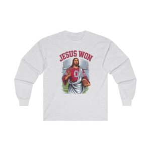 Jesus Won Retro Ohio State Football Unisex Ultra Cotton Long Sleeve Tee ash