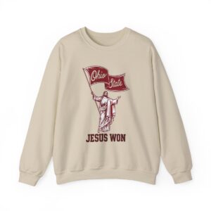 Ohio State Jesus Crewneck Sweatshirt - Retro Minimalist Victory Flag Design